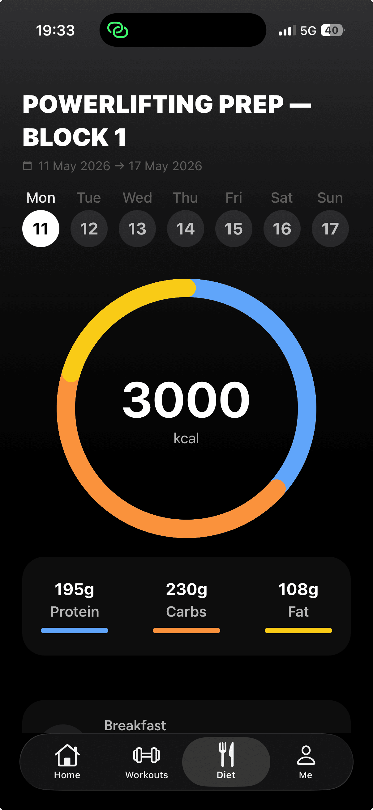 Step 3 - Client meal plan